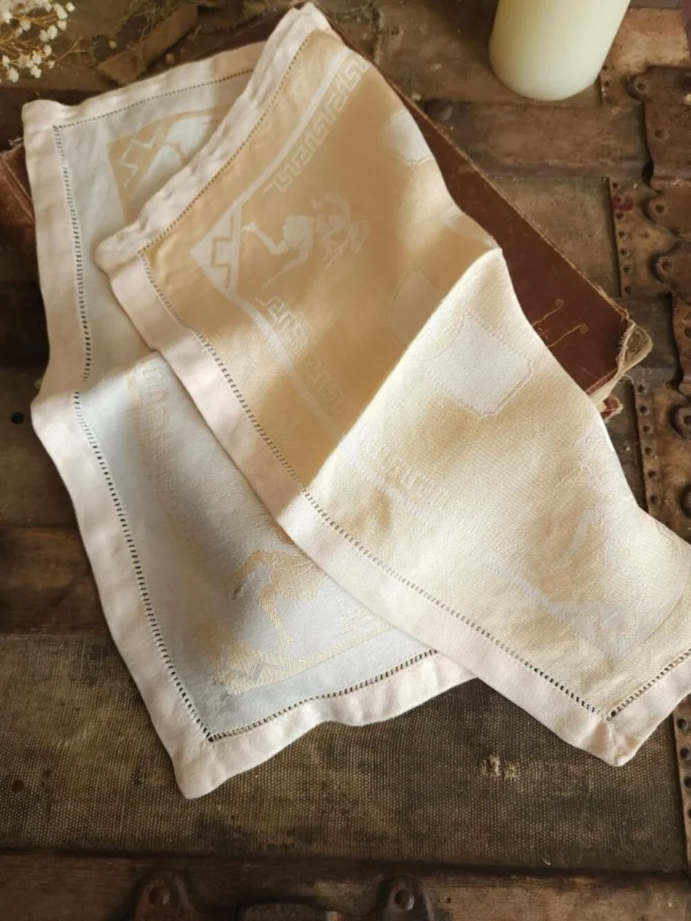 Vintage 1920s 1930s Luncheon Napkin, Damask in a Hellenic Greek Motif, 15